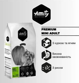 Корм для собак Amity Mini Adult для дрібних порід з куркою та ягням 10 кг (8436538948323)
