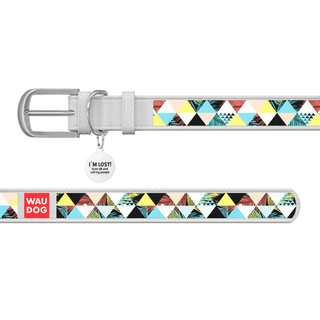 Нашийник WAUDOG Design з малюнком "Печворк", преміум шкіра, металевий пряжка (ширина 12 мм, довжина 19-25 см), білий