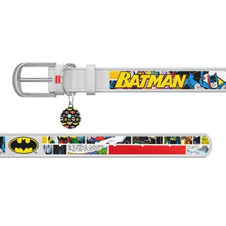 Нашийник для собак шкіряний WAUDOG Design з QR паспортом, малюнок "Бетмен1", Ш 12 мм, Дл 20-28 см, білий