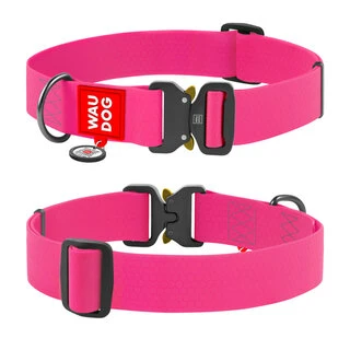 Водостійкий нашийник для собак WAUDOG Waterproof з QR-паспортом, металевий фастекс, Ш 40 мм, Дл 43-70 см, рожевий