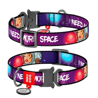 Нашийник для собак нейлоновий WAUDOG Nylon з QR-паспортом, малюнок "Більше космосу", металевий пряжка-фастекс, XL, Ш 25 мм, Дл 35-58 см