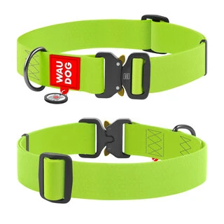 Водостійкий нашийник для собак WAUDOG Waterproof з QR-паспортом, металевою пряжкою-фастекс, Ш 40 мм, Дл 43-70 см, салатовий