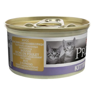 Упаковка вологого корму для кошенят Purina Pro Plan Kitten до 12 місяців паштет з куркою 24 шт. х 85 г