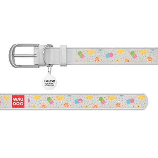 Нашийник WAUDOG Design з малюнком "Ананаси з морозивом", преміум шкіра, металевий пряжка (ширина 12 мм, довжина 21-29 см), білий