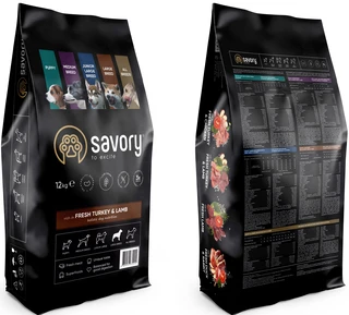 Сухий корм для собак середніх порід Savory зі свіжим м'ясом індички та ягняти 12 кг