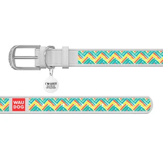 Нашийник WAUDOG Design з малюнком "Зигзаг", преміум шкіра, металевий пряжка (ширина 25 мм, довжина 38-49 см), білий
