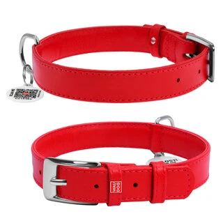 Нашийник для собак шкіряний WAUDOG Glamour з QR паспортом, без прикрас, Ш 25 мм, Дл 38-49 см, червоний