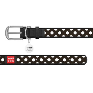 Нашийник WAUDOG Design з малюнком "Полька", преміум шкіра, металевий пряжка (ширина 35 мм, довжина 46-60 см), чорний