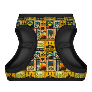 Шлея для собак мягкая WAUDOG Clothes c QR паспортом, рисунок "Бэтмен винтаж", XS4,В 36-39 см, С 26-28 см