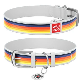 Нашийник WAUDOG Design з малюнком "Лінії", преміум шкіра, металевий пряжка (ширина 12 мм, довжина 19-25 см), білий