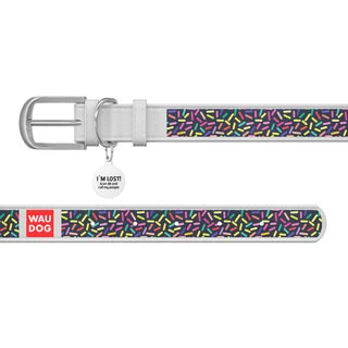 Нашийник WAUDOG Design з малюнком "Конфетті", преміум шкіра, металевий пряжка (ширина 20 мм, довжина 30-39 см), білий