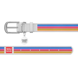 Нашийник WAUDOG Design з малюнком "Лінії 1", преміум шкіра, металевий пряжка (ширина 20 мм, довжина 30-39 см), білий