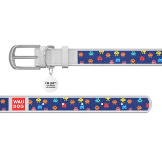 Нашийник WAUDOG Design з малюнком "Пікселі", преміум шкіра, металевий пряжка (ширина 20 мм, довжина 30-39 см), білий