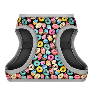 Шлея для собак мягкая WAUDOG Clothes c QR паспортом, рисунок "Пончики", XS2, В 28-31 см, С 20-22 см