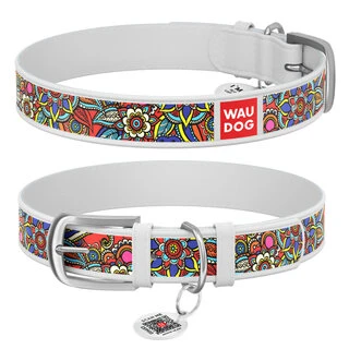 Нашийник WAUDOG Design з малюнком "Фолк", преміум шкіра, металевий затискач (ширина 12 мм, довжина 21-29 см), білий