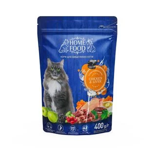 Полнорационный сухой корм для привередливых взрослых котов Home Food с курочкой и ливером 400 г
