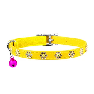 Нашийник "WAUDOG GLAMOUR" з резинкою, клейовими стразами "Квітка" для котів (ширина 9мм, довжина 22-30см), жовтий