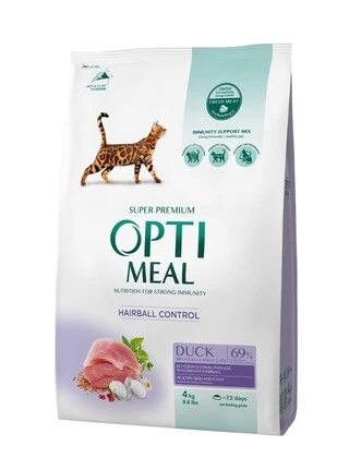 Сухой корм Optimeal для взрослых кошек с эффектом выведения шерсти со вкусом утки 4 кг