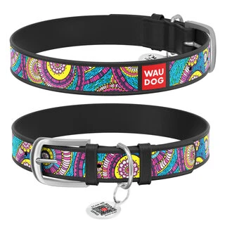 Нашийник WAUDOG Design з малюнком "Казка", преміум шкіра, металевий пряжка (ширина 15 мм, довжина 27-36 см), чорний