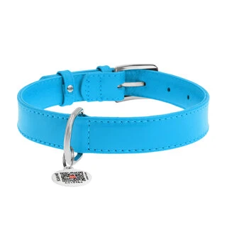 Нашийник для собак шкіряний WAUDOG Glamour з QR паспортом, без прикрас, Ш 20 мм, Дл 30-39 см, блакитний