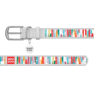 Нашийник WAUDOG Design з малюнком "Яскраві смужки", преміум шкіра, металевий пряжка (ширина 12 мм, довжина 21-29 см), білий