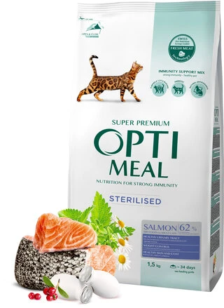 Полнорационный сухой корм Optimeal для стерилизованных кошек и кастрированных кошек &ndash; лосось 1.5 кг
