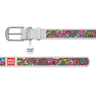 Нашийник WAUDOG Design з малюнком "Пейсли", преміум шкіра, металевий пряжка (ширина 35 мм, довжина 46-60 см), білий