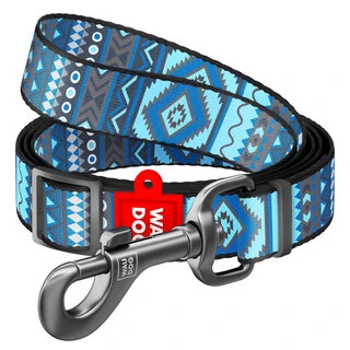 Поводок для собак нейлоновий WAUDOG Nylon, малюнок "Етно синій", регульований, Ш 20 мм, Дл 152-183 см
