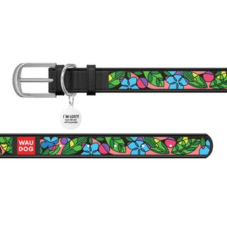 Нашийник WAUDOG Design з малюнком "Емаль", преміум шкіра, металевий пряжка (ширина 35 мм, довжина 46-60 см), чорний