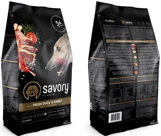 Сухой корм для собак всех пород Savory со свежим мясом утки и кроликом 1 кг
