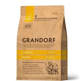 Сухой корм для взрослых собак мини пород Grandorf FOUR MEAT ADULT мини 4 вида мяса и пробиотики, 3 кг