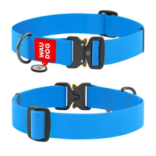 Ошейник для собак водостойкий WAUDOG Waterproof c QR-паспортом, металлическая пряжка-фастекс, Ш 40 мм, Дл 43-70 см, голубой