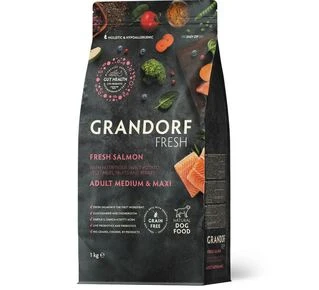 Сухой корм для средних и крупных собак Grandorf FRESH SALMON &amp;amp; SWEET POTATO ADULT DOG MEDIUM &amp;amp; MAXI с лососем 1 кг