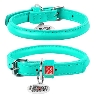 Нашийник для собак шкіряний WAUDOG Glamour з QR паспортом, круглий, Д 8 мм, Дл 25-33 см, ментоловий