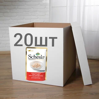 ПАК. Влажный корм для котов Schesir Chicken Sea Bass Куриное филе с морским окунем в желе 20шт по 85 г