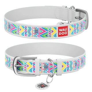 Нашийник WAUDOG Design з малюнком "Інді", преміум шкіра, металевий пряжка (ширина 12 мм, довжина 19-25 см), білий