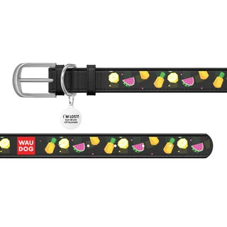 Нашийник WAUDOG Design з малюнком "Фрукти", преміум шкіра, металевий пряжка (ширина 35 мм, довжина 46-60 см), чорний