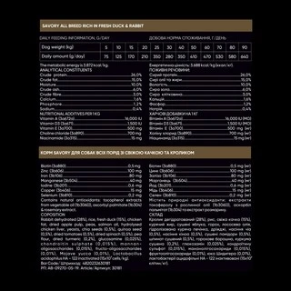 Сухий корм для собак усіх порід Savory зі свіжим м'ясом качки та кролика 12 кг