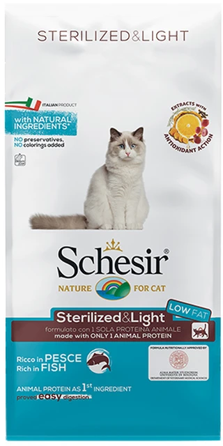 Сухий монопротеїновий корм для дорослих котів Schesir Cat Sterilized &amp; Light з рибою 10 кг