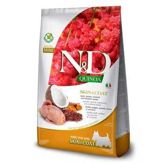 Фармин сухой корм для собак N&amp;amp;D QUINOA SKIN &amp;amp; COAT ADULT MINI диетическое питание при пищевой аллергии с перепелом 7 кг