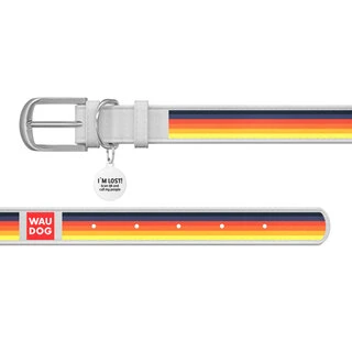 Нашийник WAUDOG Design з малюнком "Лінії", преміум шкіра, металевий пряжка (ширина 25 мм, довжина 38-49 см), білий