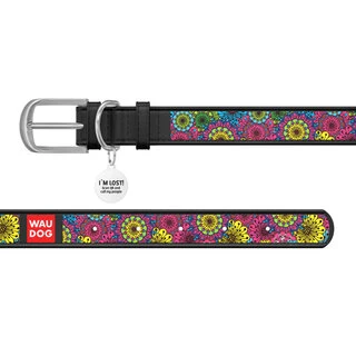 Нашийник WAUDOG Design з малюнком "Весна", преміум шкіра, металевий пряжка (ширина 35 мм, довжина 46-60 см), чорний