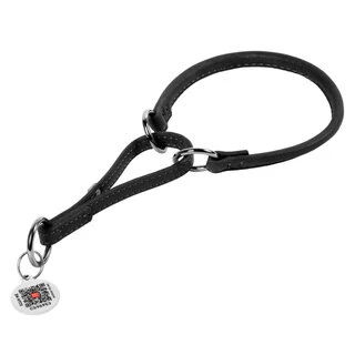 Ошейник-удавка для собак кожаный WAUDOG Soft с QR паспортом, круглый, Д 8 мм, Дл 32-40 см, черный