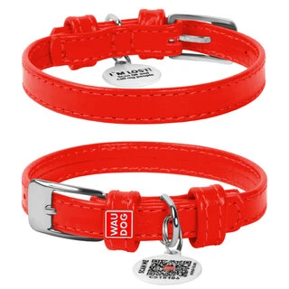 Нашийник для собак шкіряний WAUDOG Glamour з QR паспортом, без прикрас, Ш 12 мм, Дл 21-29 см, червоний