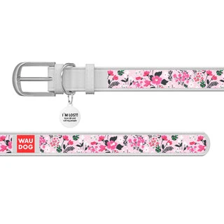 Нашийник WAUDOG Design з малюнком "Ніжність", преміум шкіра, металевий пряжка (ширина 15 мм, довжина 27-36 см), білий