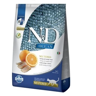 Фармина сухой корм для кошек N&amp;amp;D GRAIN FREE OCEAN HERRING &amp;amp; ORANGE NEUTERED ADULT с сельдью и апельсином, 5 кг