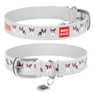 Нашийник WAUDOG Design з малюнком "Хіпстер", преміум шкіра, металевий пряжка (ширина 15 мм, довжина 27-36 см), білий