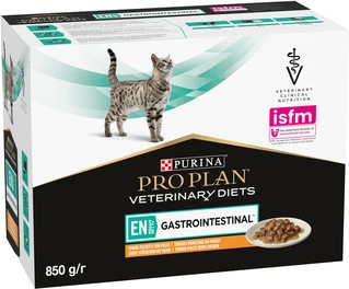 Упаковка вологого дієтичного корму для кошенят і дорослих котів Purina Pro Plan Veterinary Diets EN Gastrointestinal при захворюваннях шлунково-кишкового тракту з куркою 10 x 85 г