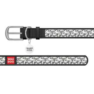 Нашийник WAUDOG Design з малюнком "Вірність", преміум шкіра, металевий пряжка (ширина 12 мм, довжина 19-25 см), чорний