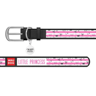 Нашийник WAUDOG Design з малюнком "Принцеса", преміум шкіра, металевий пряжка (ширина 20 мм, довжина 30-39 см), чорний